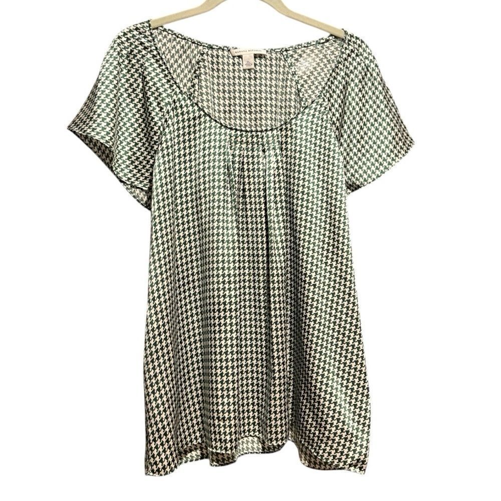 Banana Republic 100% Silk Blouse – Green & White Houndstooth | Women’s XL